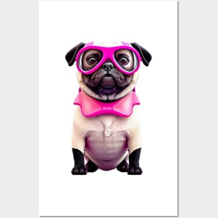 Cute Pug with Pink Glasses and Apron - Adorable Superstar Celebrity Dog Design Posters and Art